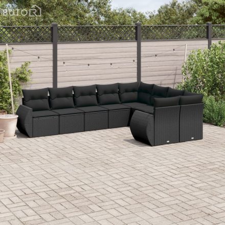 vidaXL 9 részes fekete polyrattan kerti ülőgarnitúra párnákkal