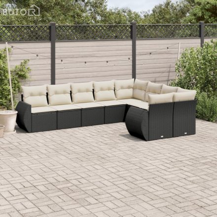 vidaXL 9 részes fekete polyrattan kerti ülőgarnitúra párnákkal