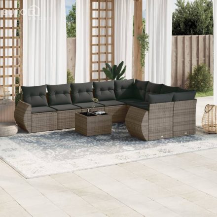 vidaXL 10 részes szürke polyrattan kerti ülőgarnitúra párnákkal