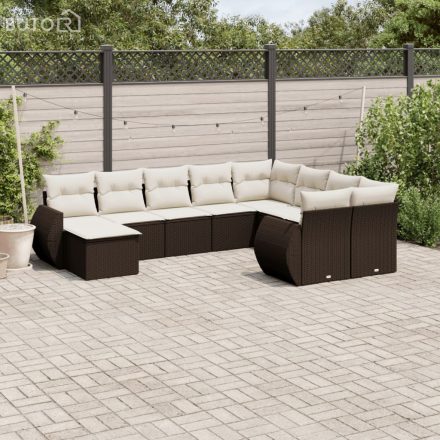 vidaXL 10 részes barna polyrattan kerti ülőgarnitúra párnákkal