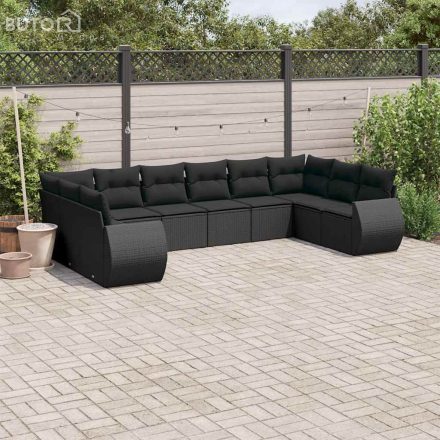 vidaXL 10 részes fekete polyrattan kerti ülőgarnitúra párnákkal