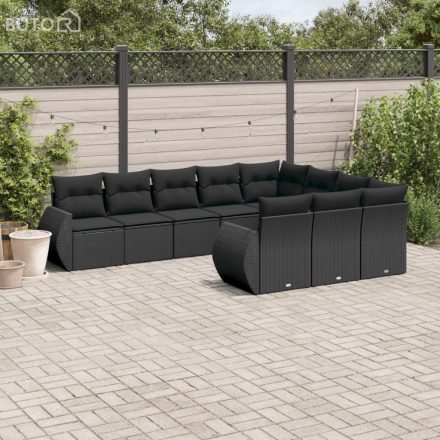 vidaXL 10 részes fekete polyrattan kerti ülőgarnitúra párnákkal