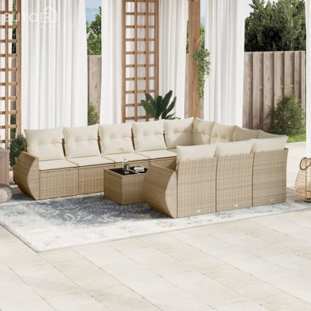 vidaXL 11 részes bézs polyrattan kerti ülőgarnitúra párnákkal
