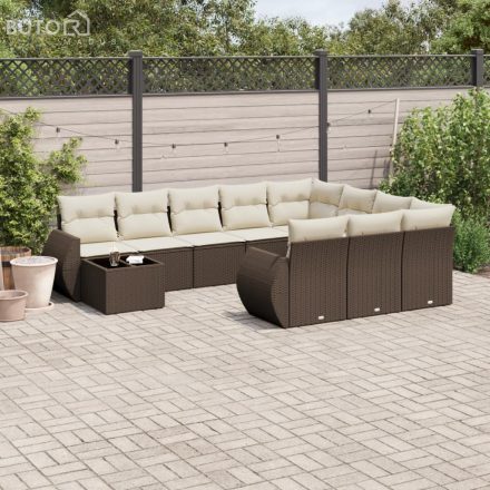 vidaXL 11 részes barna polyrattan kerti ülőgarnitúra párnákkal