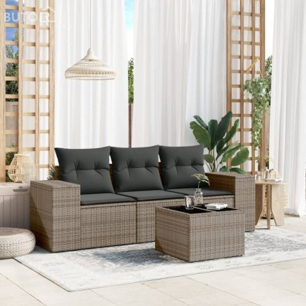 vidaXL 4 részes szürke polyrattan kerti ülőgarnitúra párnákkal
