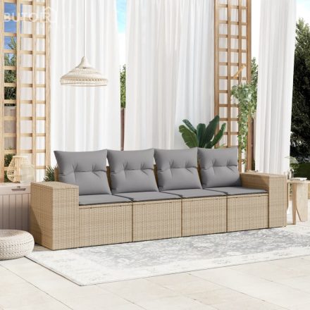 vidaXL 4 részes bézs polyrattan kerti ülőgarnitúra párnákkal