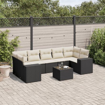 vidaXL 8 részes fekete polyrattan kerti ülőgarnitúra párnákkal