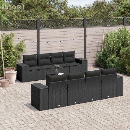 vidaXL 9 részes fekete polyrattan kerti ülőgarnitúra párnákkal