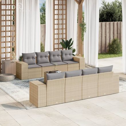 vidaXL 9 részes bézs polyrattan kerti ülőgarnitúra párnákkal