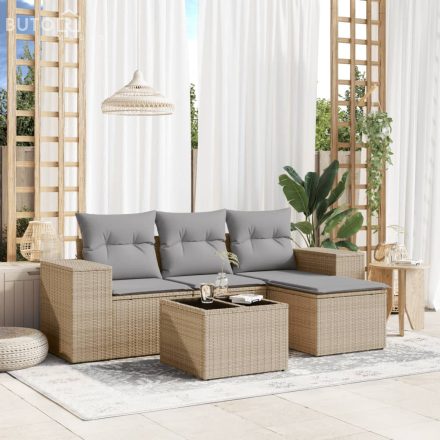 vidaXL 5 részes bézs polyrattan kerti ülőgarnitúra párnákkal