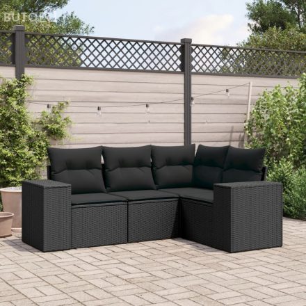 vidaXL 4 részes fekete polyrattan kerti ülőgarnitúra párnákkal