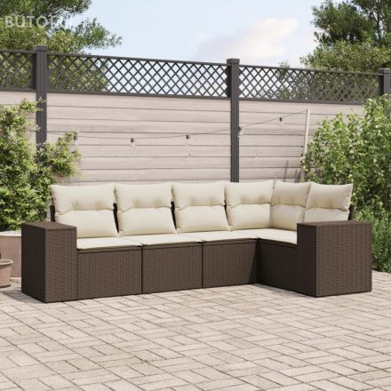 vidaXL 5 részes barna polyrattan kerti ülőgarnitúra párnával