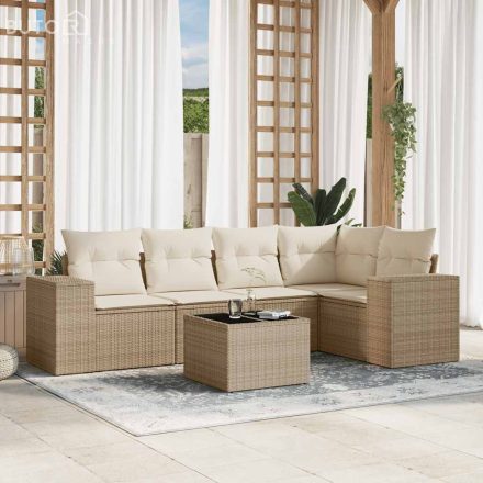 vidaXL 6 részes bézs polyrattan kerti ülőgarnitúra párnával