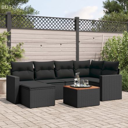 vidaXL 7 részes fekete polyrattan kerti ülőgarnitúra párnával