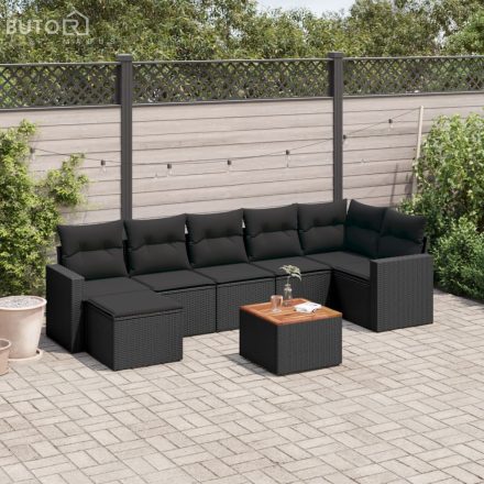 vidaXL 8 részes fekete polyrattan kerti ülőgarnitúra párnákkal