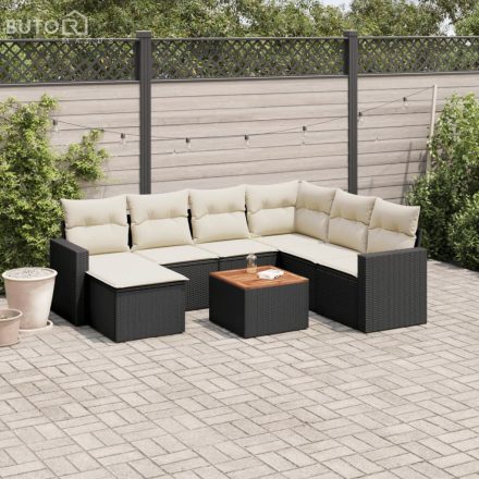 vidaXL 8 részes fekete polyrattan kerti ülőgarnitúra párnákkal