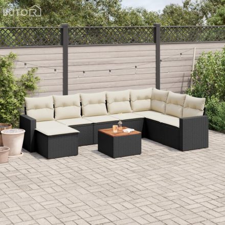 vidaXL 9 részes fekete polyrattan kerti ülőgarnitúra párnákkal