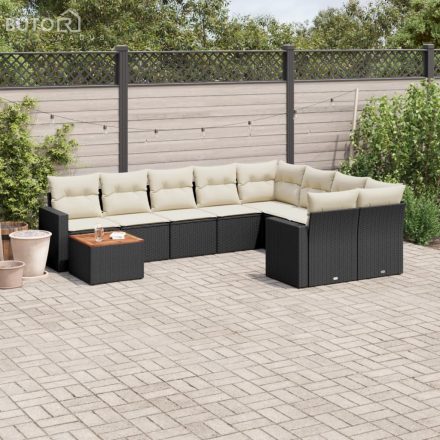 vidaXL 10 részes fekete polyrattan kerti ülőgarnitúra párnákkal