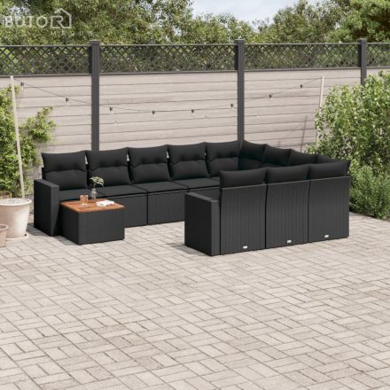 vidaXL 11 részes fekete polyrattan kerti ülőgarnitúra párnákkal