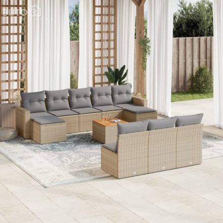 vidaXL 11 részes bézs polyrattan kerti ülőgarnitúra párnákkal