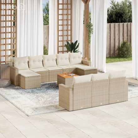 vidaXL 11 részes bézs polyrattan kerti ülőgarnitúra párnákkal