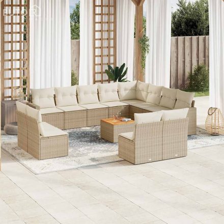 vidaXL 13 részes bézs polyrattan kerti ülőgarnitúra párnákkal 