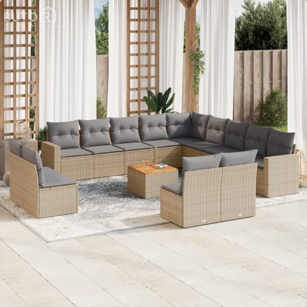 vidaXL 14 részes bézs polyrattan kerti ülőgarnitúra párnával