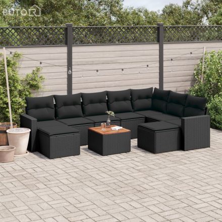 vidaXL 10 részes fekete polyrattan kerti ülőgarnitúra párnákkal