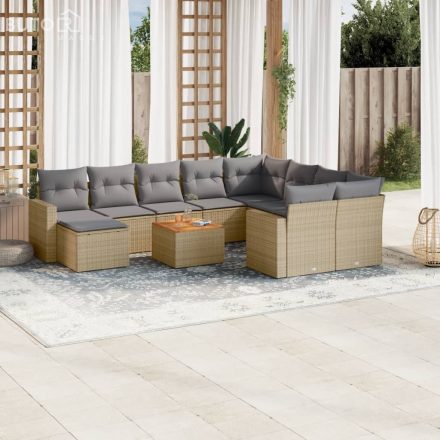 vidaXL 11 részes bézs polyrattan kerti ülőgarnitúra párnákkal