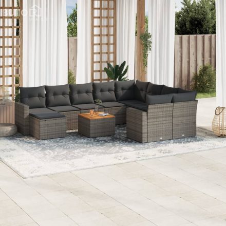 vidaXL 11 részes szürke polyrattan kerti ülőgarnitúra párnákkal