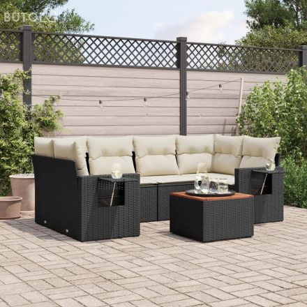 vidaXL 7 részes fekete polyrattan kerti ülőgarnitúra párnával