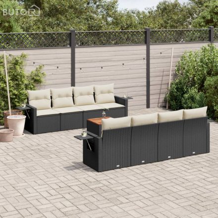 vidaXL 9 részes fekete polyrattan kerti ülőgarnitúra párnákkal