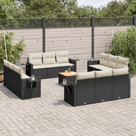 vidaXL 13 részes fekete polyrattan kerti ülőgarnitúra párnákkal