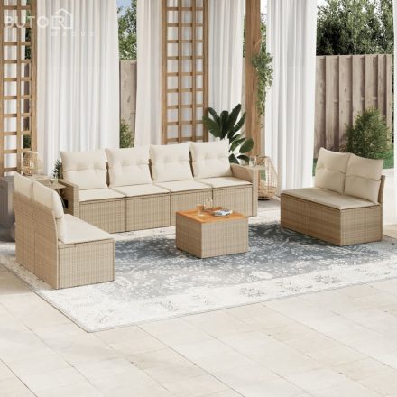 vidaXL 9 részes bézs polyrattan kerti ülőgarnitúra párnákkal