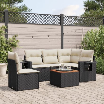 vidaXL 6 részes fekete polyrattan kerti ülőgarnitúra párnákkal