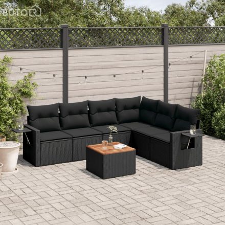vidaXL 7 részes fekete polyrattan kerti ülőgarnitúra párnával