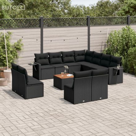 vidaXL 12 részes fekete polyrattan kerti ülőgarnitúra párnákkal