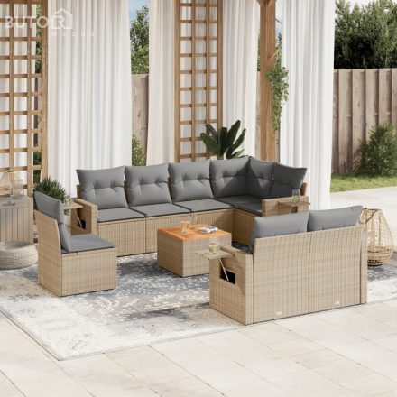 vidaXL 9 részes bézs polyrattan kerti ülőgarnitúra párnákkal