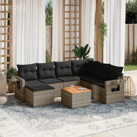 vidaXL 8 részes szürke polyrattan kerti ülőgarnitúra párnákkal