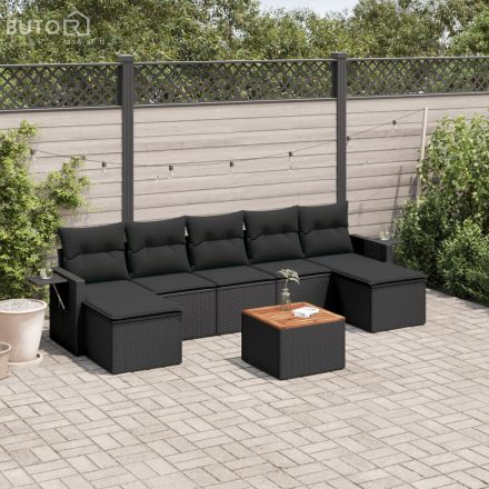 vidaXL 8 részes fekete polyrattan kerti ülőgarnitúra párnákkal