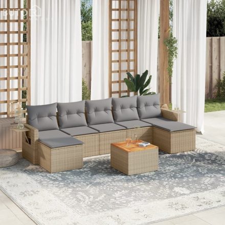 vidaXL 8 részes bézs polyrattan kerti ülőgarnitúra párnával