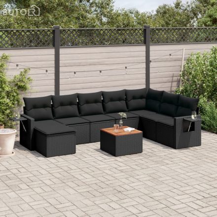 vidaXL 9 részes fekete polyrattan kerti ülőgarnitúra párnákkal