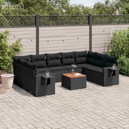 vidaXL 10 részes fekete polyrattan kerti ülőgarnitúra párnákkal