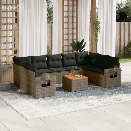 vidaXL 10 részes szürke polyrattan kerti ülőgarnitúra párnákkal