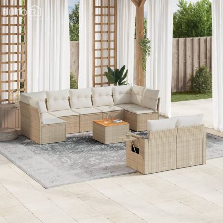 vidaXL 10 részes bézs polyrattan kerti ülőgarnitúra párnával