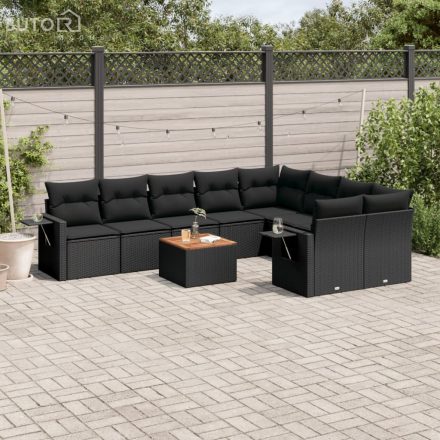 vidaXL 10 részes fekete polyrattan kerti ülőgarnitúra párnákkal
