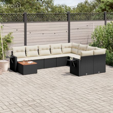 vidaXL 10 részes fekete polyrattan kerti ülőgarnitúra párnákkal
