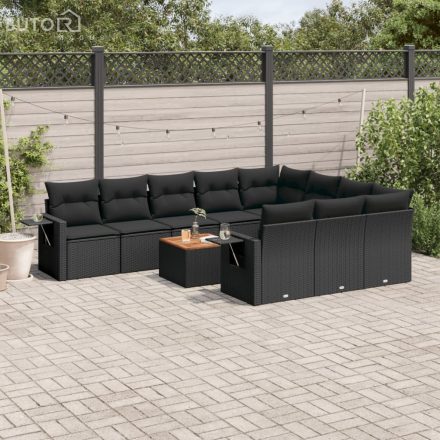 vidaXL 11 részes fekete polyrattan kerti ülőgarnitúra párnákkal