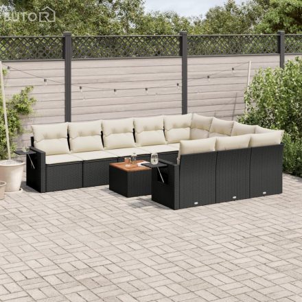 vidaXL 11 részes fekete polyrattan kerti ülőgarnitúra párnákkal