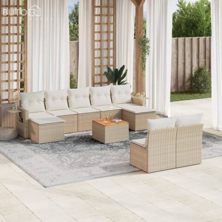 vidaXL 10 részes bézs polyrattan kerti ülőgarnitúra párnával